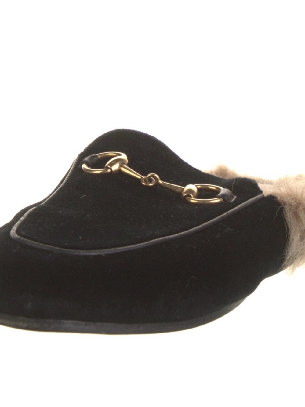 Gucci Black Velvet Fur-Lined Horsebit Backless Mules - Picture 2 of 4